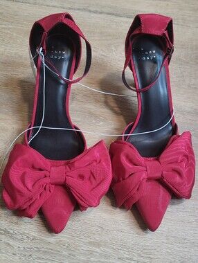 A New Day Grace Red Pointed-Toe Bow Ankle-Strap Heels 11 Nwt